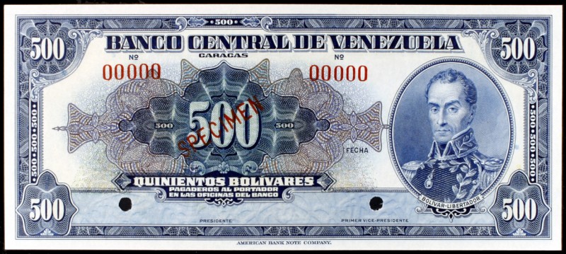 (1940). Venezuela. Banco Central. 500 bolívares. (Pick 35s) (S.Sucre pág. 258). ...