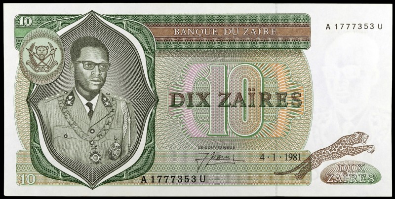 1981. Zaire. Banco de Zaire. 10 zaires. (Pick 24b). 4 de enero, Mobutu. S/C-.