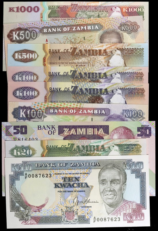 Zambia. 9 billetes de diversos valores y fechas. A examinar. S/C-/S/C.