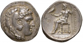 MACEDONIA Alessandro III (336-323 a.C.) Tetradramma (Sidone, 320-306 a.C.) Busto a d. – R/ Giove seduto a s. – Price 3520 e segg. AG (g 17,10)
qSPL...