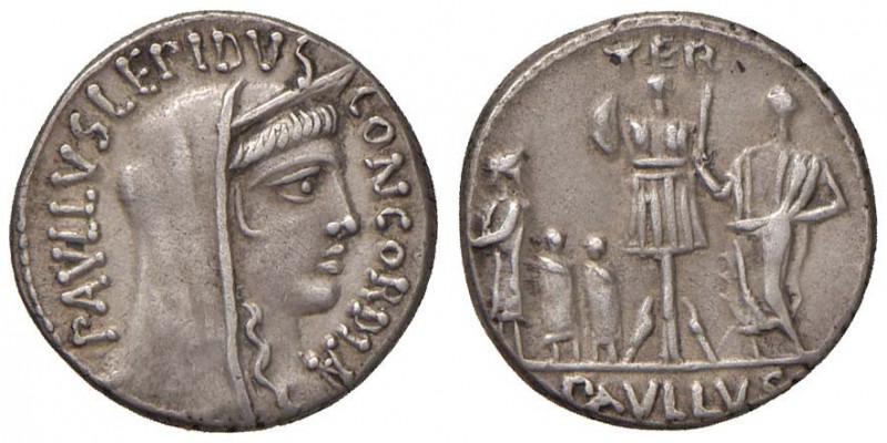 Aemilia – L. Aemilius Lepidus Paullus - Denario (62 a.C.) Testa della Concordia ...