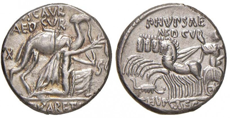 Aemilia – M. Aemilius Scaurus e Pub. Plautius Hypsaeus - Denario (58 a.C.) Il re...
