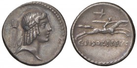 Calpurnia – L. Calpurnius Piso Frugi - Denario (90 a.C.) Testa di Apollo a d. - R/ Cavaliere al galoppo a d. con ramo di palma – B. 12; Cr. 340/1 AG (...