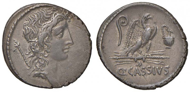 Cassia – Q. Cassius Longinus - Denario (55 a.C.) Testa del Buon Evento a d. – R/...
