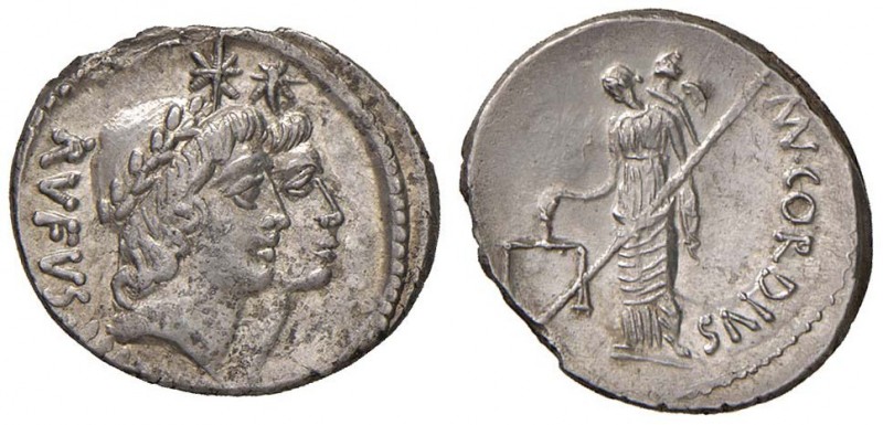 Cordia – Manlius Cordius - Denario (46 a.C.) Teste dei Dioscuri a d. – R/ Venere...