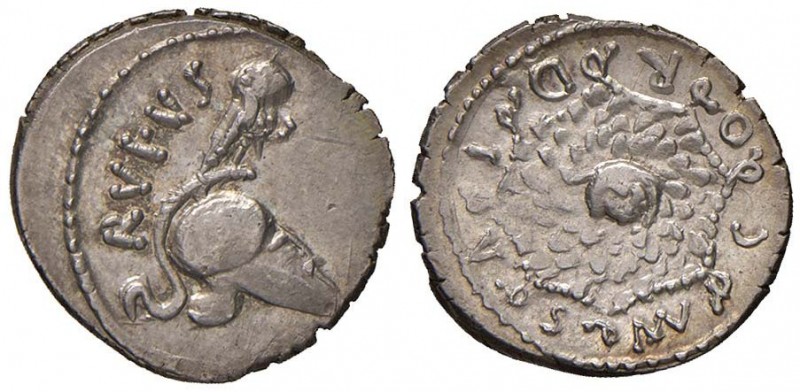 Cordia – Mn. Cordius Rufus - Denario (46 a.C.) Elmo a d. – R/ L’egida di Minerva...