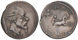 Hostilia – L. Hostilius Saserna - Denario (48 a.C.) Testa di guerriero gallico a d. - R/ Guerriero su biga a d. – B. 2; Cr. 448/2a AG (g 3,69) R Ribat...