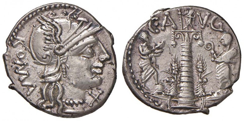 Minucia – Q. Minucius Augurinus - Denario (135 a.C.) Testa di Roma a d. - R/ Col...