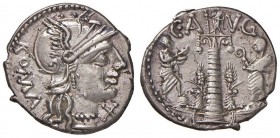 Minucia – Q. Minucius Augurinus - Denario (135 a.C.) Testa di Roma a d. - R/ Colonna ionica sormontata da statua e con due personaggi ai lati – B. 3; ...