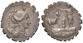 Postumia – A. Albinus Sp. f. - Denario (96 a.C.) Testa di Diana a d. - R/ Scena di sacrificio con personaggio indicante un toro – B. 7; Cr. 372/1 AG (...
