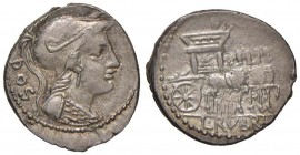 Rubria – L. Rubrius Dossenus - Denario (87 a.C.) Busto elmato di Roma a d. – R/ Carro trionfale a d. – B. 3; Cr. 348/3 AG (g 4,08) 
SPL
