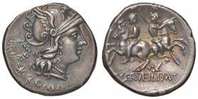 Servilia – C. Servilius M. f. - Denario (136 a.C.) Testa di Roma a d. - R/ I Dioscuri a cavallo – B. 1; Cr. 239/1 AG (g 3,91)
SPL
