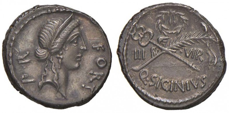 Sicinia – Q. Sicinius - Denario (49 a.C.) Testa della Fortuna a d. - R/ Caduceo ...