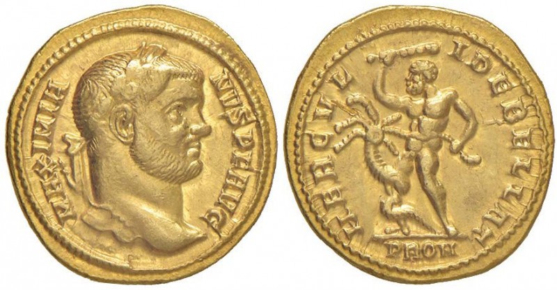 Massimiano (286-305) Aureo – Testa laureata a d. – R/ Ercole stante a s. colpisc...