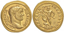 Massimiano (286-305) Aureo – Testa laureata a d. – R/ Ercole stante a s. colpisce con la clava l’idra – RIC manca; Calicò 4660 AU (g 6,25) RRR
SPL...