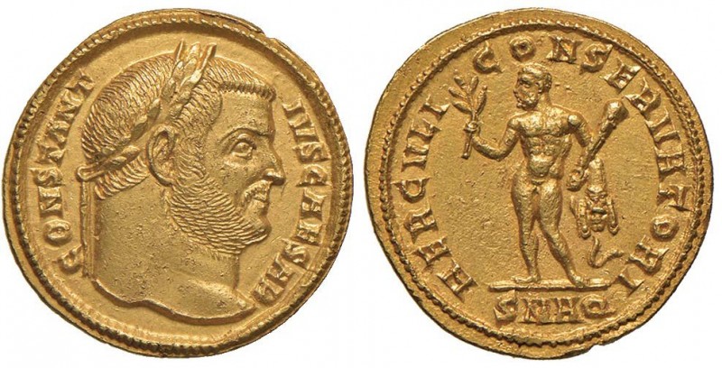 Costanzo I (293-305) Aureo (Aquileia) Testa laureata a d. – R/ Ercole stante di ...