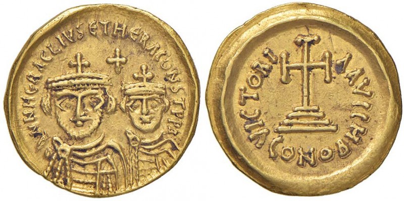 Eraclio (610-641) Solido (Ravenna) Busti di fronte - R/ Croce potenziata – cfr. ...