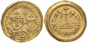 Eraclio (610-641) Solido (Ravenna) Busti di fronte - R/ Croce potenziata – cfr. Sear 896 AU (g 4,39) RR Piccoli depositi 
SPL