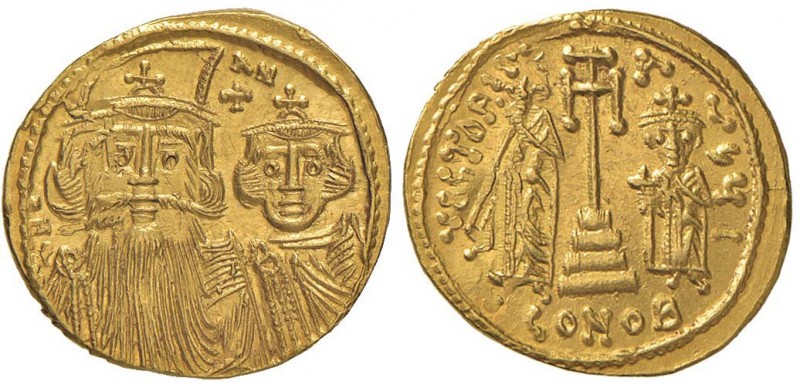 Costante II (641-668) Solido (Costantinopoli) Busti di fronte - R/ Gli imperator...