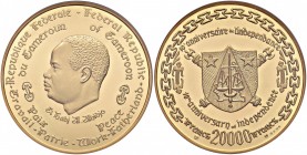 CAMERUN 20.000 Franchi (1970) 10° Anniversario dell’Indipendenza – Fr. 1 AU 8g 70) In slab NGC PF65 ULTRA CAMEO 3992300-076. 
FS