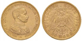 GERMANIA Prussia – Wilhelm II (1888-1918) 20 Mark 1914 – KM 537 AU (g 8,00) Colpetti al bordo
qFDC