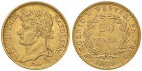 GERMANIA Westphalia – Gerolamo Napoleone (1807-1813) 20 Franken 1809 C – Fr. 3517 Au (g 6,48)
SPL