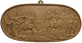 1805 La Battaglia di Austerlitz – Placchetta 1805 – Julius 1453 – AE (g 392 – 205 x 96 mm) RRR Placchetta ovale ottocentesca fusa in bronzo in splendi...