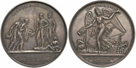 1805 Deputazione dei sindaci di Parigi a Schoenbrunn – Medaglia 1805 – D/ PANNONIA SUBACTA. Napoleone e Murat in piedi ricevono gli omaggi dei sindaci...