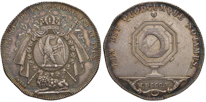 1805 Notai di Lione – Medaglia 1805 – D/ Armi dell’Impero. Leone accucciato in b...