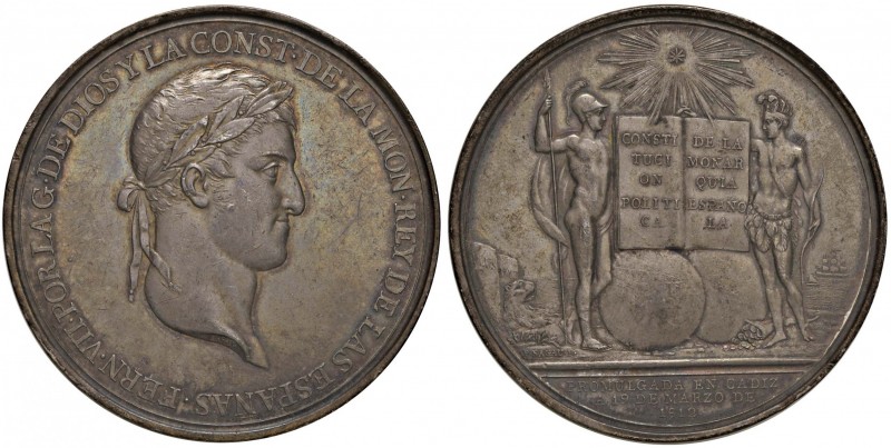 1812 La costituzione spagnola – Medaglia 1812 – D/ Testa laureata di Ferdinando ...