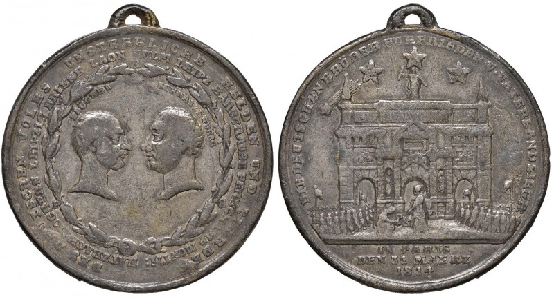 1814 Ingresso dei vincitori in Parigi – Medaglia 1814 – D/ Teste contrapposte di...