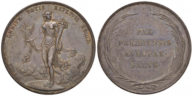 1814 Pace di Parigi – Medaglia 1814 – D/ La Pace tra le nubi sul globo terrestre...