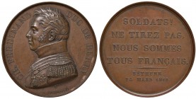 1815 Carlo Ferdinando duca di Berry a Bethune il 24 marzo 1815 dopo la fuga di Napoleone dall’Elba – Medaglia 1815 – R/ SOLDATS! NE TIREZ PAS NOUS SOM...
