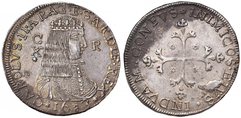 CAGLIARI Carlo II (1665-1700) 10 Reali 1683 – MIR 81/5 AG (g 25,43) RR Ossidazio...