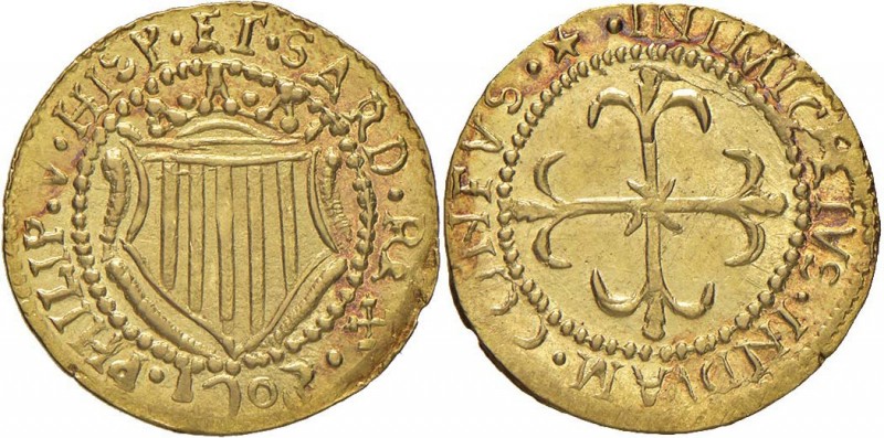 CAGLIARI Filippo V (1700-1719) Scudo d’oro 1703 – MIR 93/3 AU (g 3,21) Difetto d...