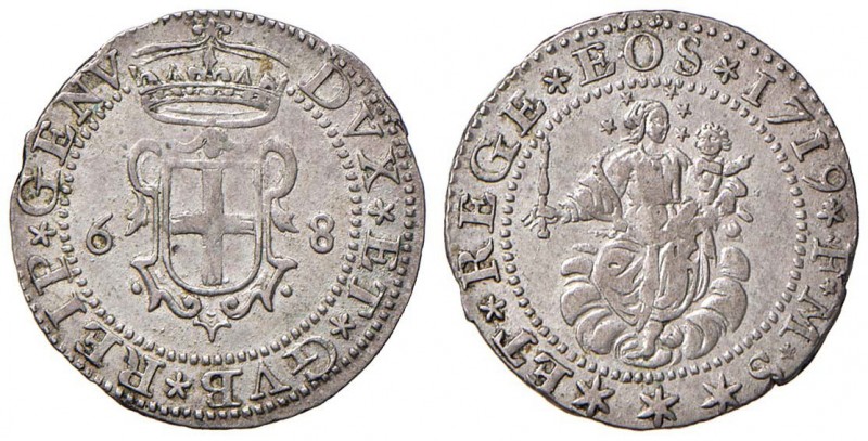 GENOVA Dogi Biennali (1528-1797) 6 Soldi e 8 denari 1719 – MIR 332/1 MI (g 2,73)...