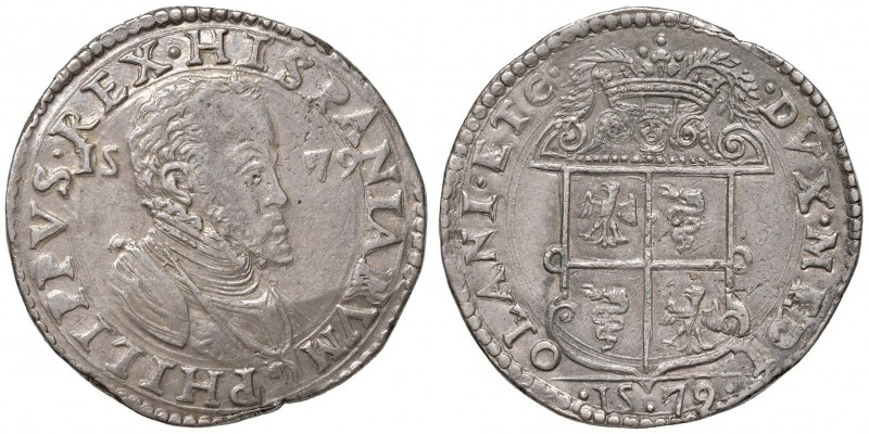 MILANO Filippo II (1556-1598) Scudo 1579 con data sia al D/ che al R/ – MIR 308/...