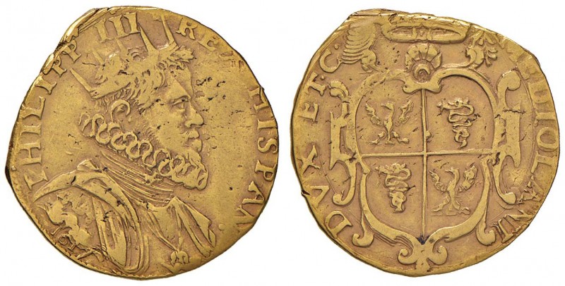 MILANO Filippo III (1598-1621) Quadrupla 1617 – MIR 338/3 AU (g 11,78) RR Ex Rau...