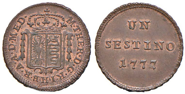 MILANO Maria Teresa d’Asburgo (1740-1780) Sestino 1777 – KM 180 CU (g 1,11) R Zo...