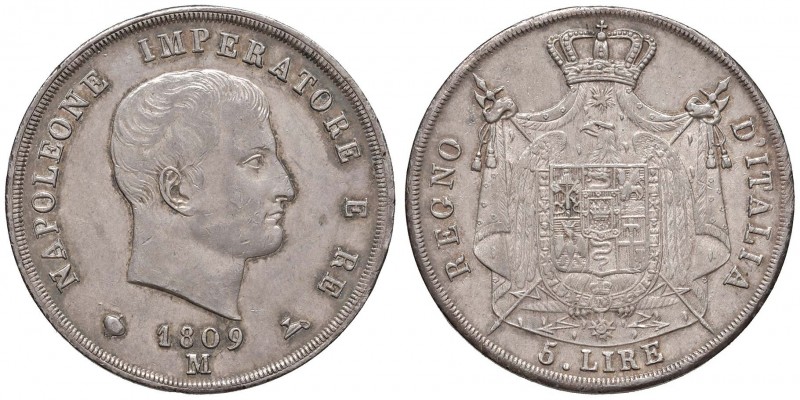 MILANO Napoleone (1805-1814) 5 Lire 1809 puntali aguzzi – Gig. 104 AG (g 24,99) ...