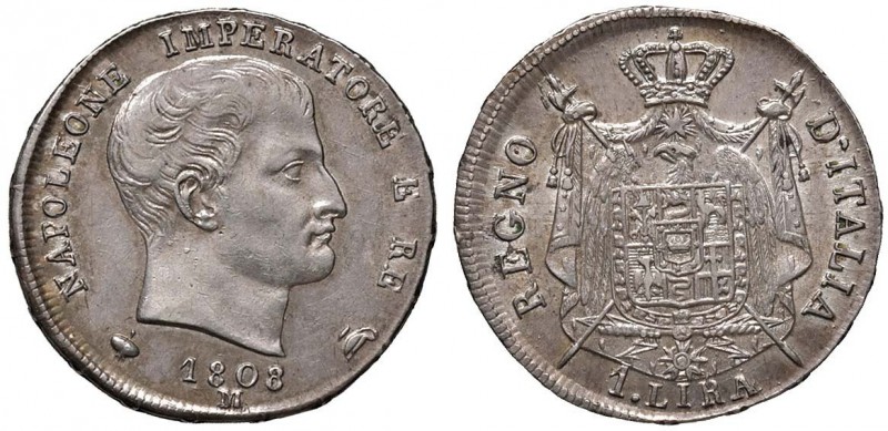 MILANO Napoleone (1805-1814) Lira 1808 puntali aguzzi – Gig. 149 AG g 5,00) Curi...