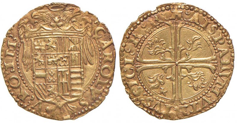 NAPOLI Carlo V (1526-1556) Scudo d’oro – MIR 132 AU (g 3,38) Bella patina brunit...