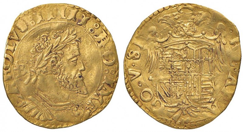 NAPOLI Carlo V (1526-1556) Ducato con sigla IBR al D/ – P.R. 10; MIR 131/3 (non ...