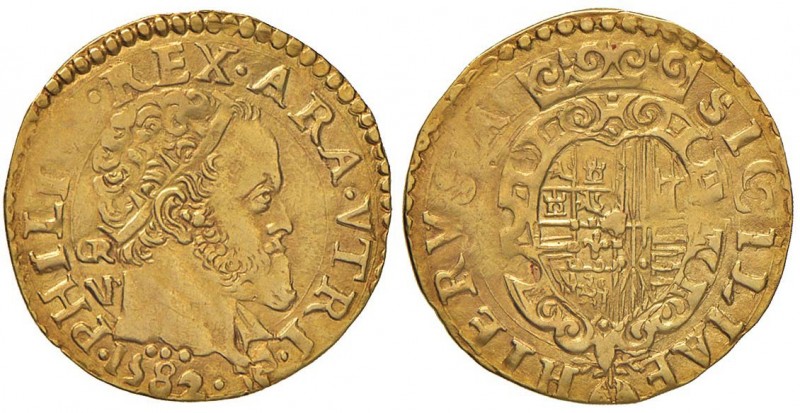 NAPOLI Filippo II (1556-1598) Scudo d’oro 1582 – MIR 2168/3 AU (g 3,31) Schiacci...