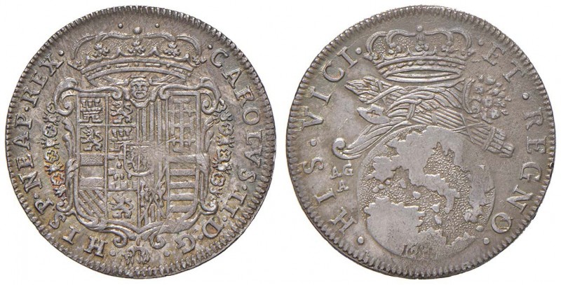 NAPOLI Carlo II di Spagna (1674-1700) Tarì 1684 – Magliocca 16b AG (g 5,60) RR D...