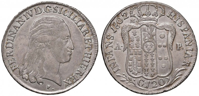 NAPOLI Ferdinando IV (1759-1799) Piastra 1802 – Magliocca 379 AG (g 27,34) RRR
...