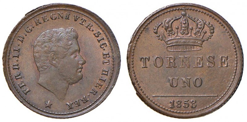 NAPOLI Ferdinando II (1830-1859) Tornese 1858 – Magliocca manca CU (g 3,36) D/ e...