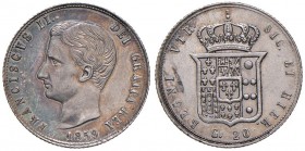 NAPOLI Francesco II (1859-1860) 20 Grana 1859 – Magliocca 808 AG (g 4,56) Bella patina iridescente
qFDC/FDC