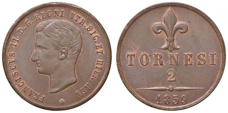 NAPOLI Francesco II (1859-1860) 2 Tornesi 1859 – Magliocca 812 CU (g 6,21) Zone ...
