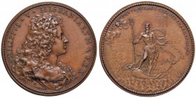 MEDAGLIE NAPOLETANE E DEL MERIDIONE Anno 1701 – Filippo V re di Spagna, per la ristabilita tranquillità nelle Due Sicilie Bronzo – 49,5 mm – 42,32 gr....